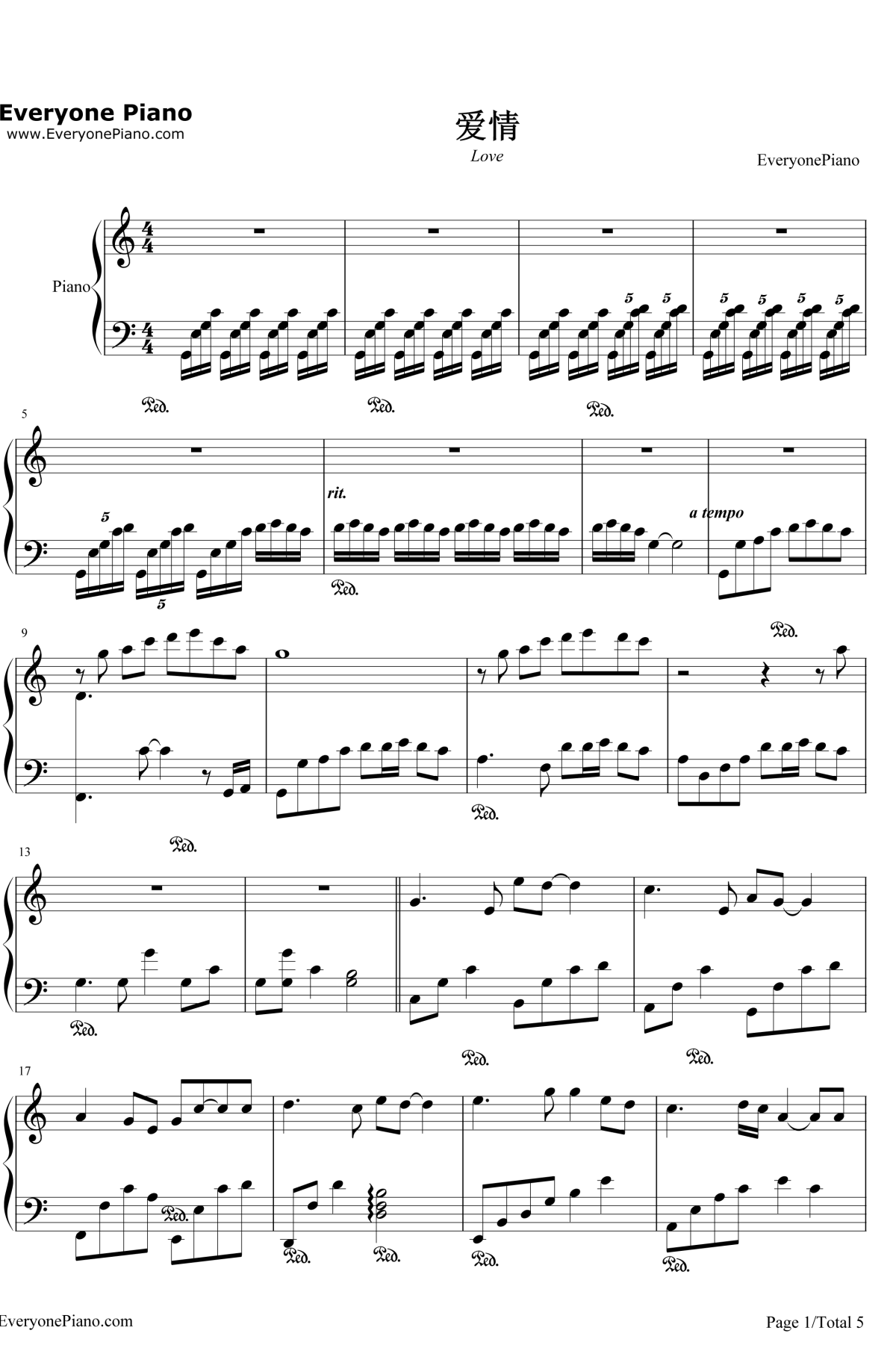 爱情钢琴谱1-莫文蔚