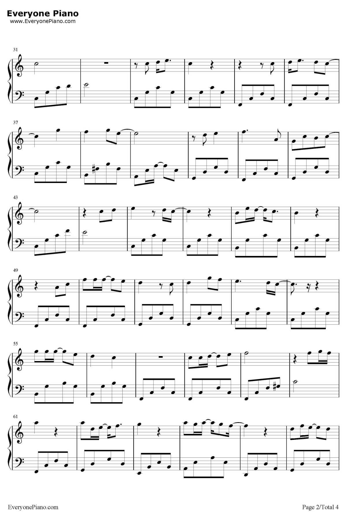 我喜欢上你时的内心活动钢琴谱2-陈绮贞