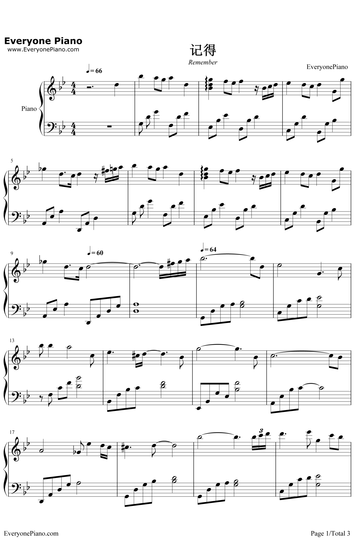 记得钢琴谱1-张惠妹