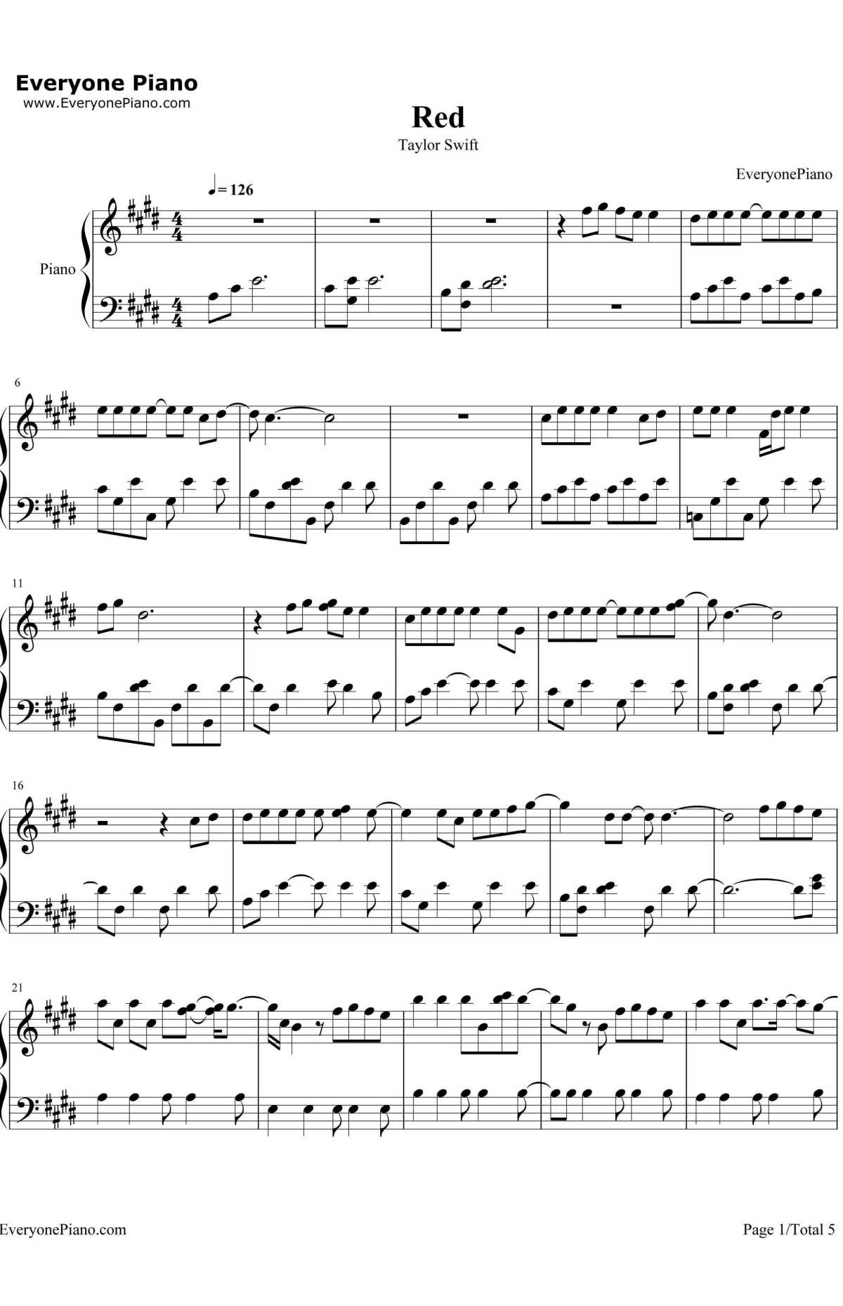 Red钢琴谱1-Taylor-Swift