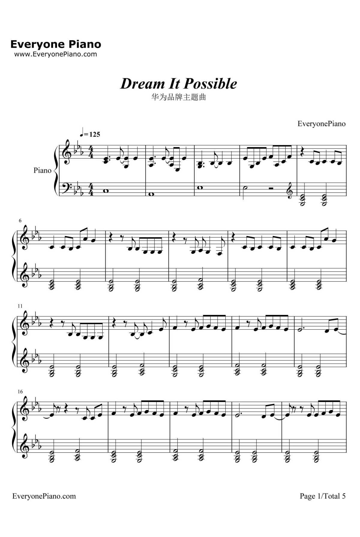 我的梦钢琴谱1-张靓颖