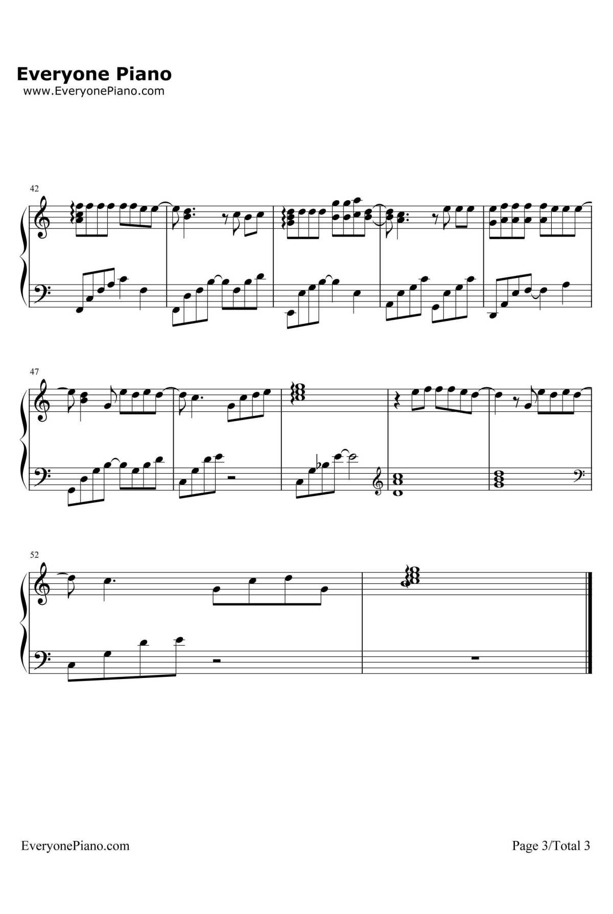 一个人钢琴谱3-张艺兴