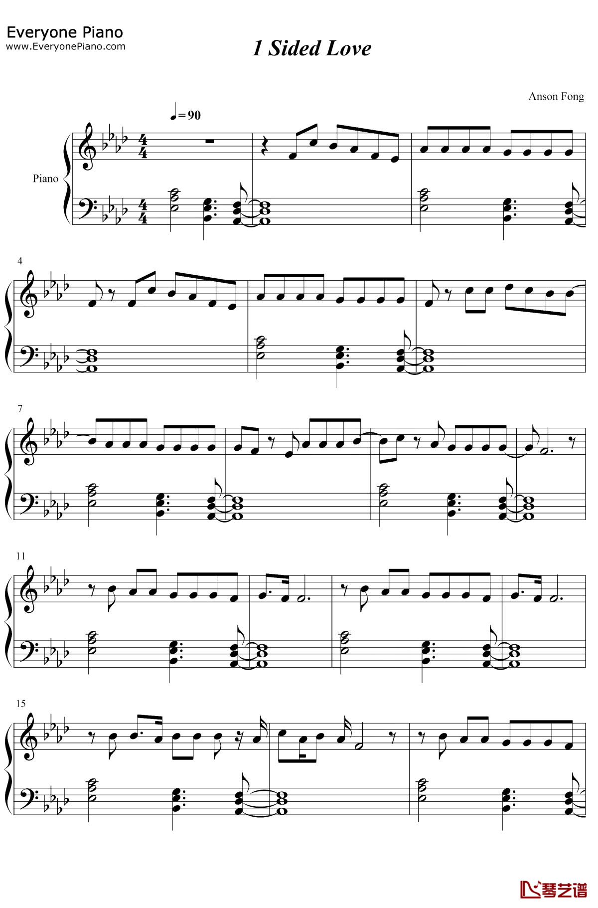 1 Sided Love钢琴谱1