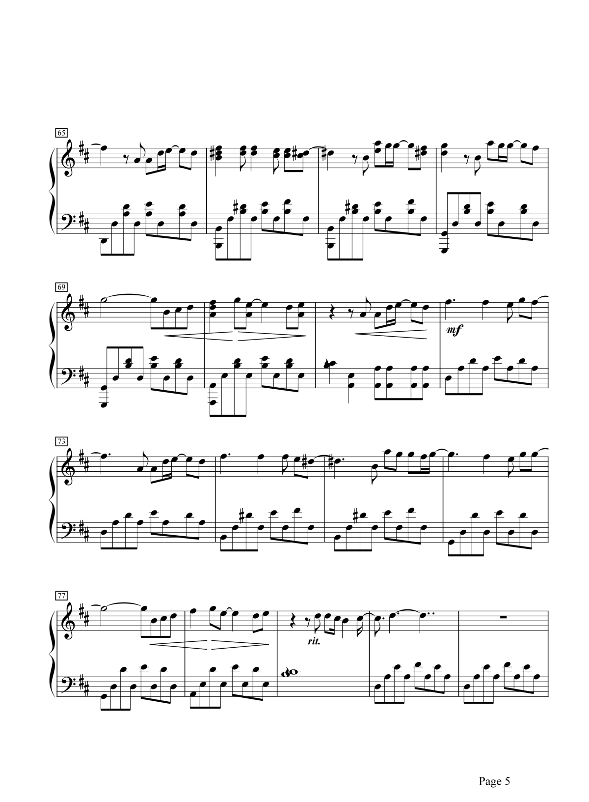 默默无语钢琴谱5