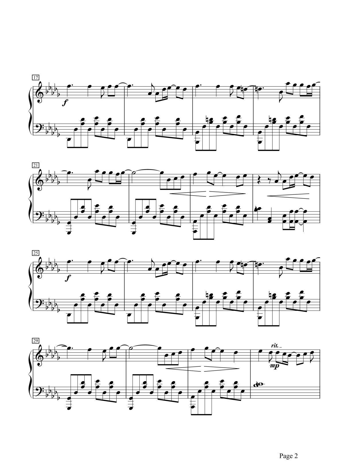 默默无语钢琴谱2