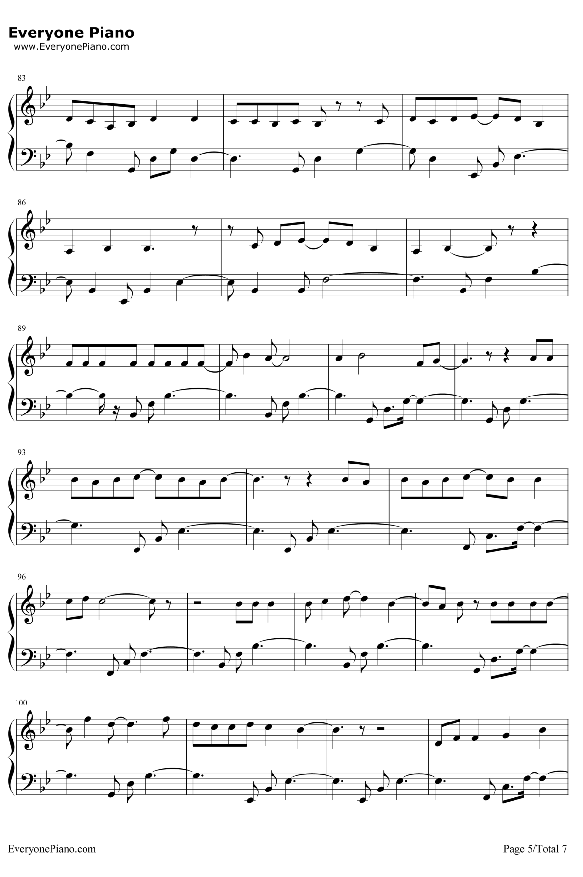 漂亮面对钢琴谱5