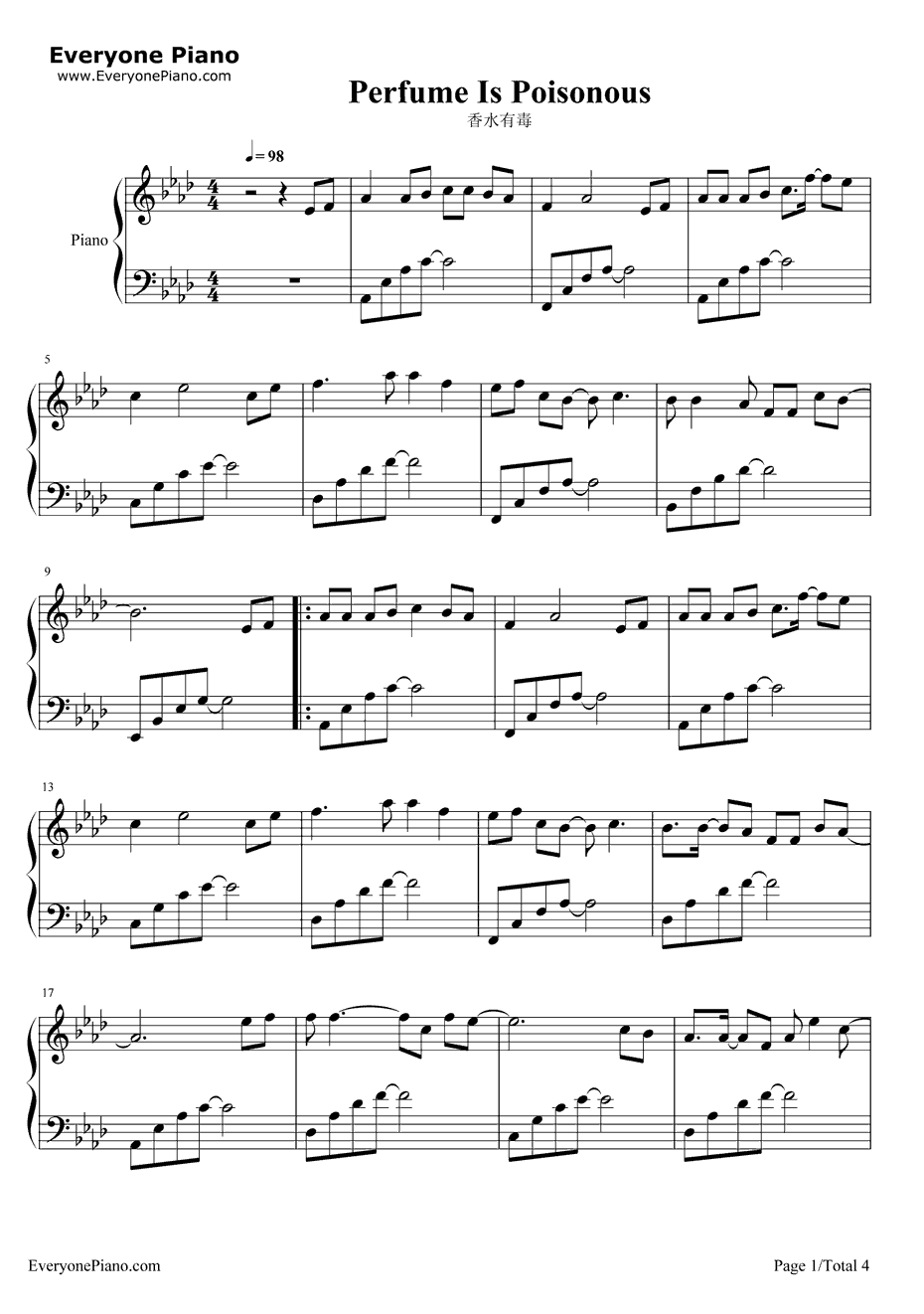 香水有毒钢琴谱1