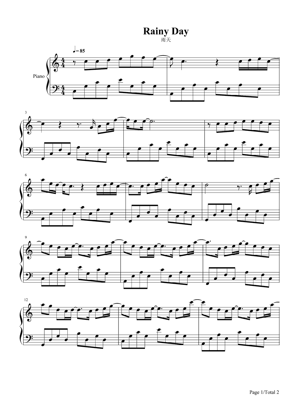 雨天钢琴谱1