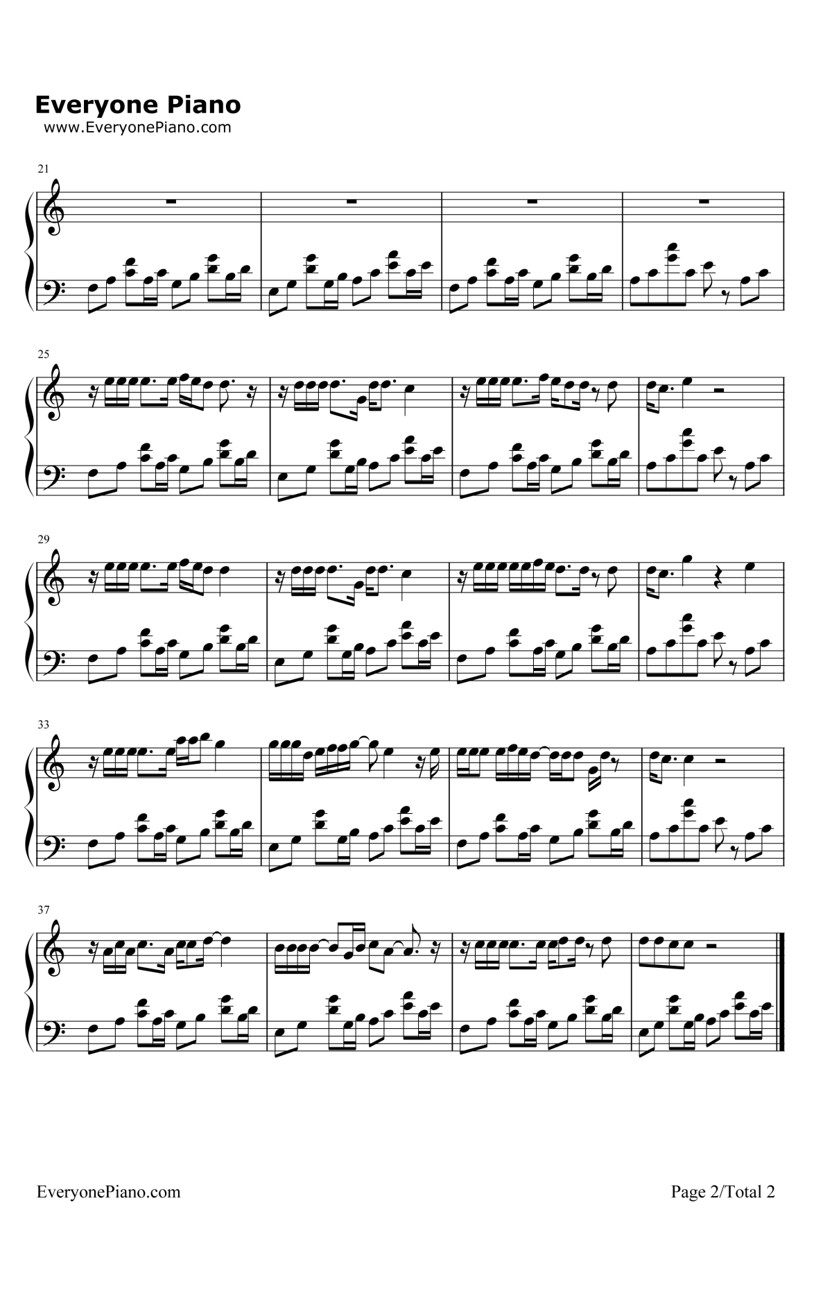 奇妙能力歌钢琴谱2