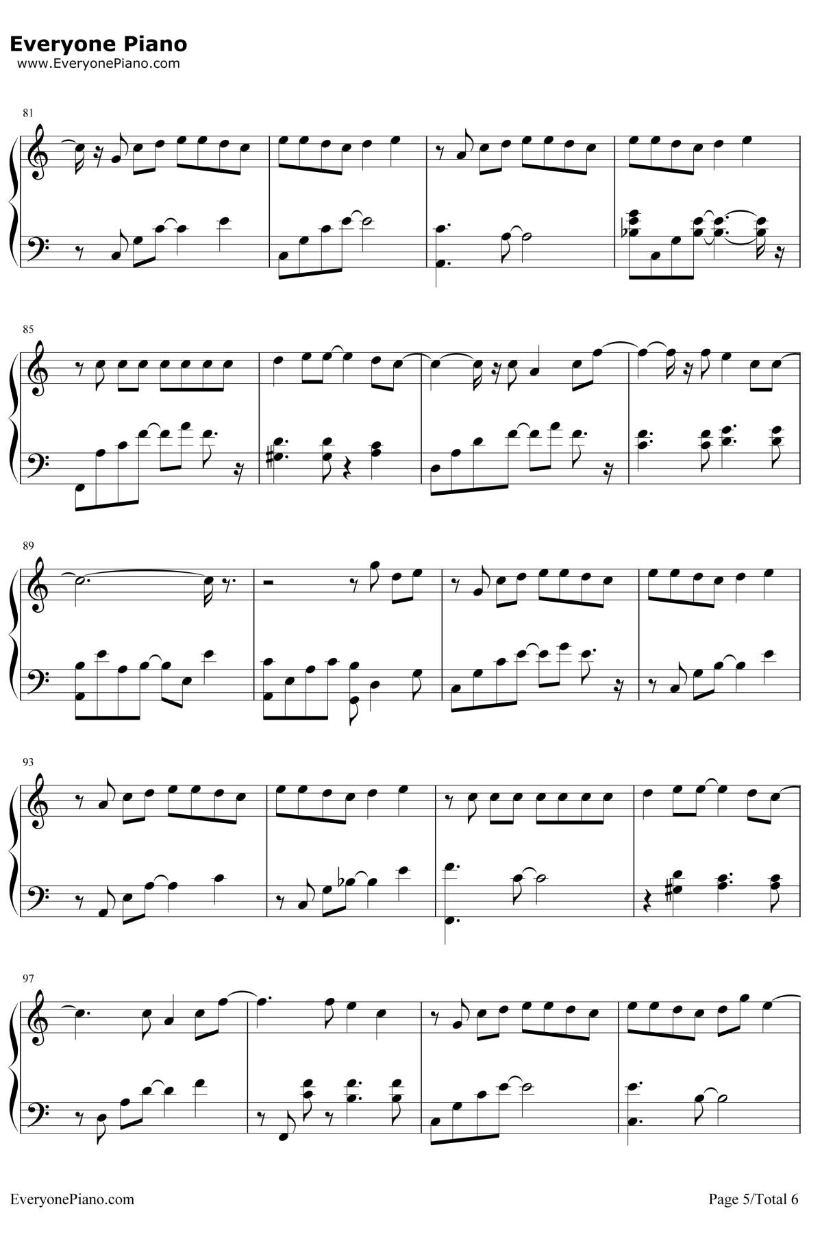 每天爱你多一些钢琴谱5