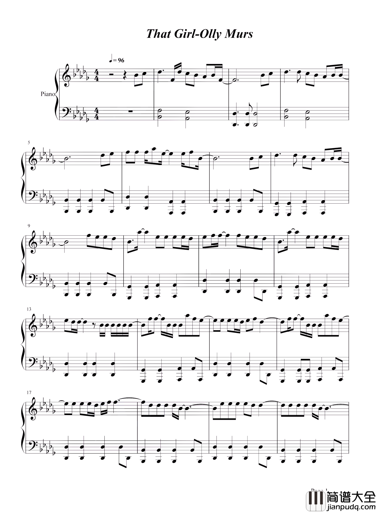 That_Girl钢琴谱_Olly_Murs_当毕业季遇上That_girl