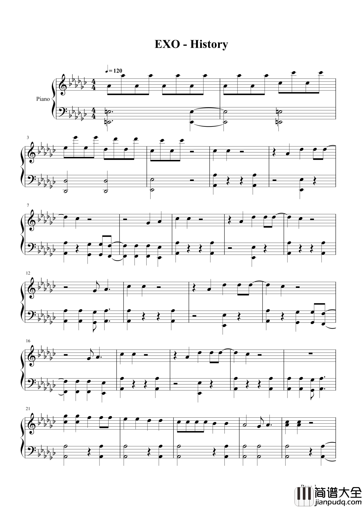 history钢琴谱_EXO_这一生我只要你做我的英雄