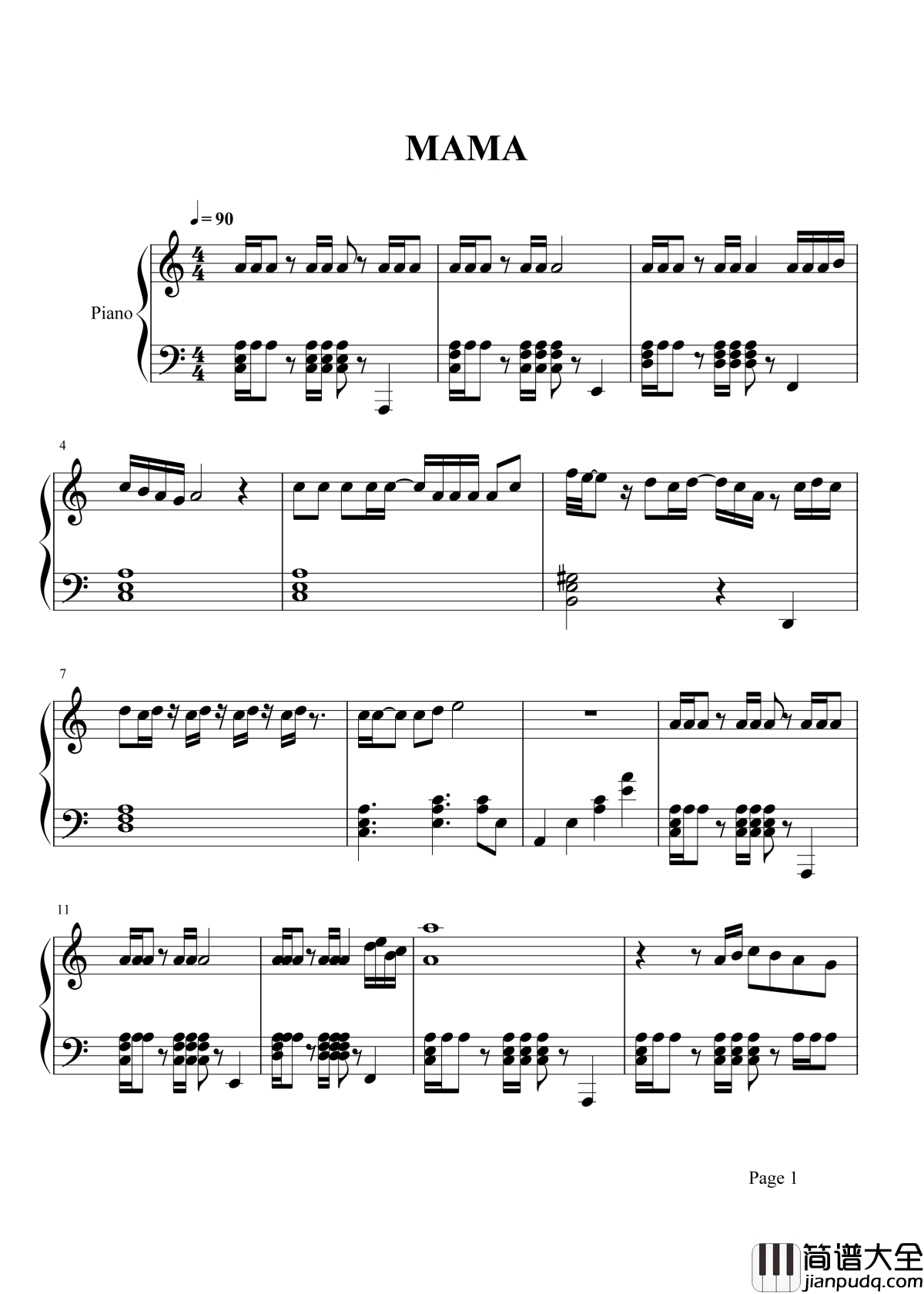 MAMA钢琴谱_EXO_想要每天认识更多的人把碎了的心重温