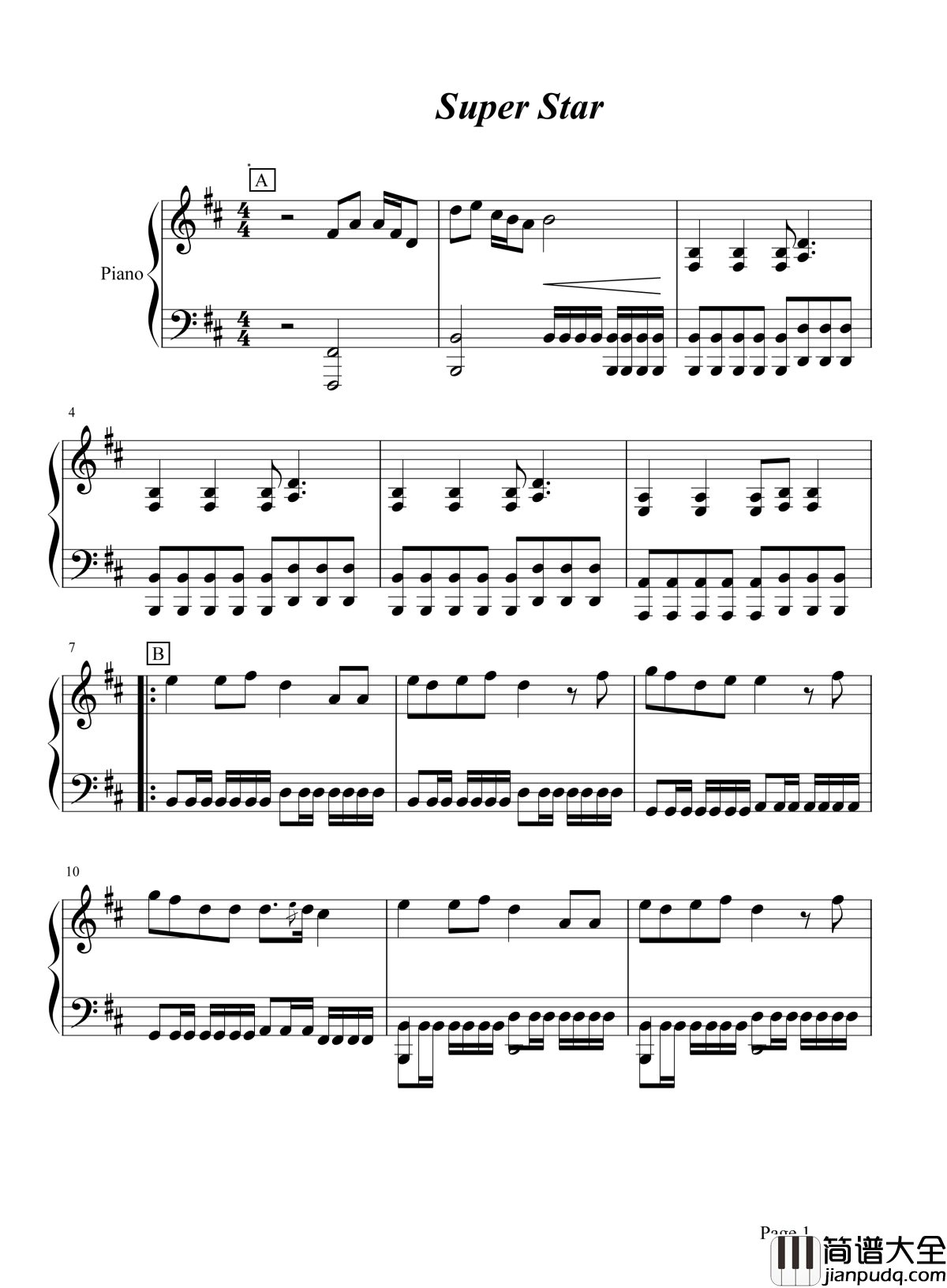 super_star钢琴谱_S.H.E_you_are_my_super_star