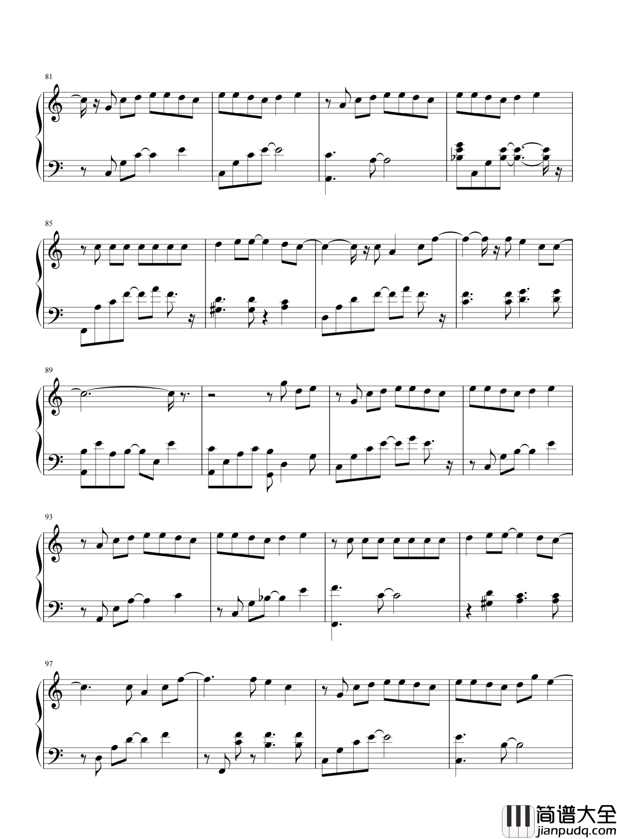 每天爱你多一些钢琴谱_张学友_平凡亦可平淡亦可