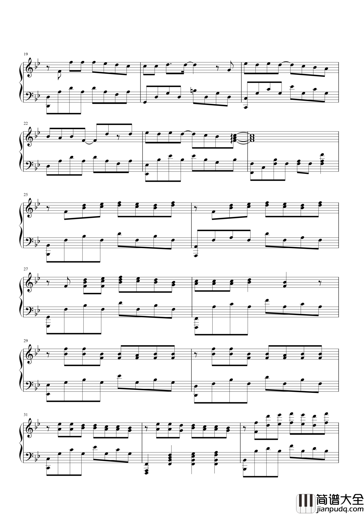 安静钢琴谱_周杰伦_不用担心太多_我会一直好好过