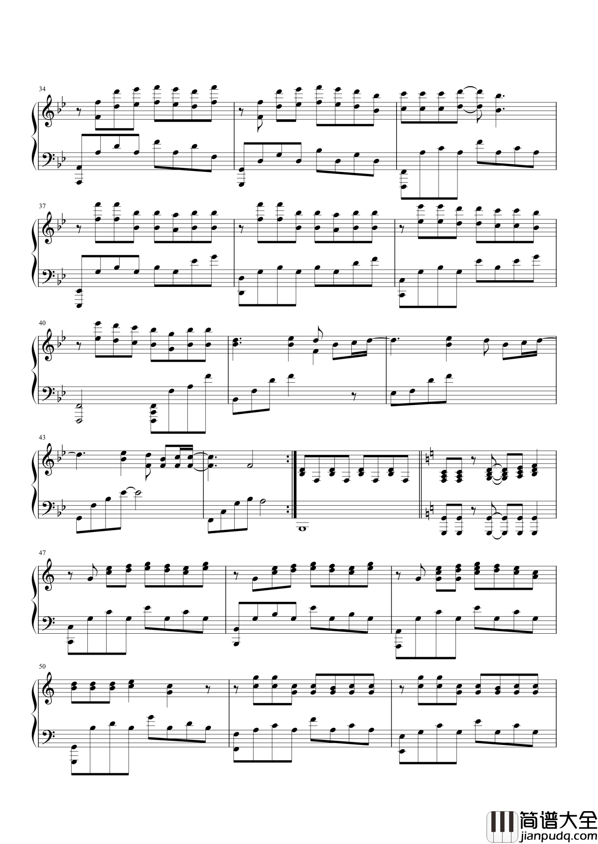 安静钢琴谱_周杰伦_不用担心太多_我会一直好好过