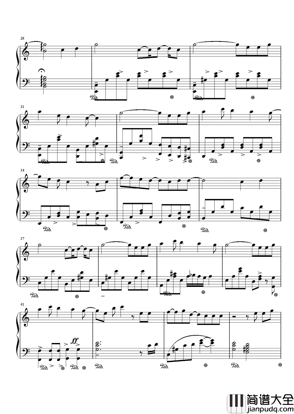 笑忘歌钢琴谱_五月天_这一生只愿平凡快乐