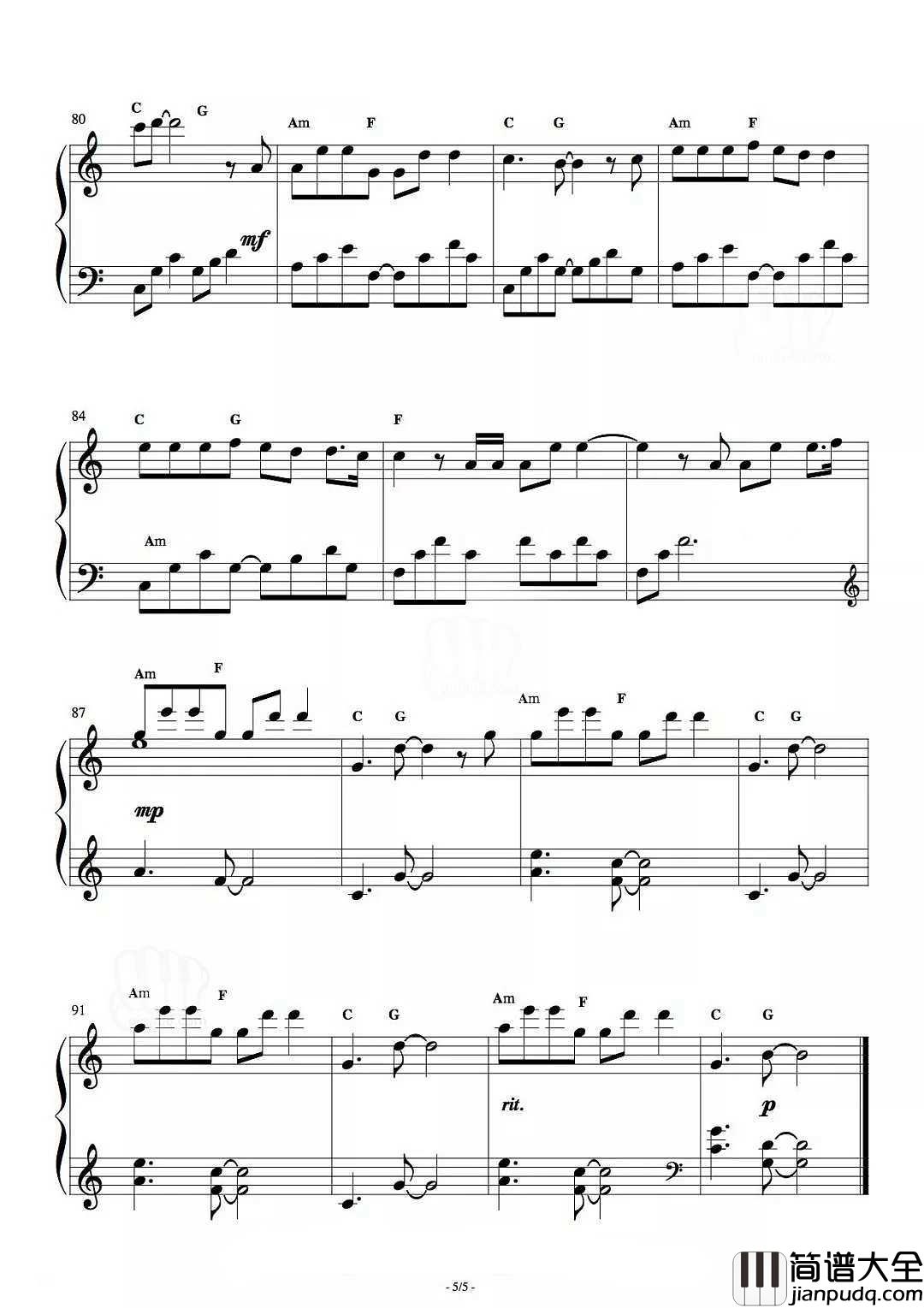 染钢琴谱_张碧晨_不是俗套的情歌，是有态度的进击的女帝