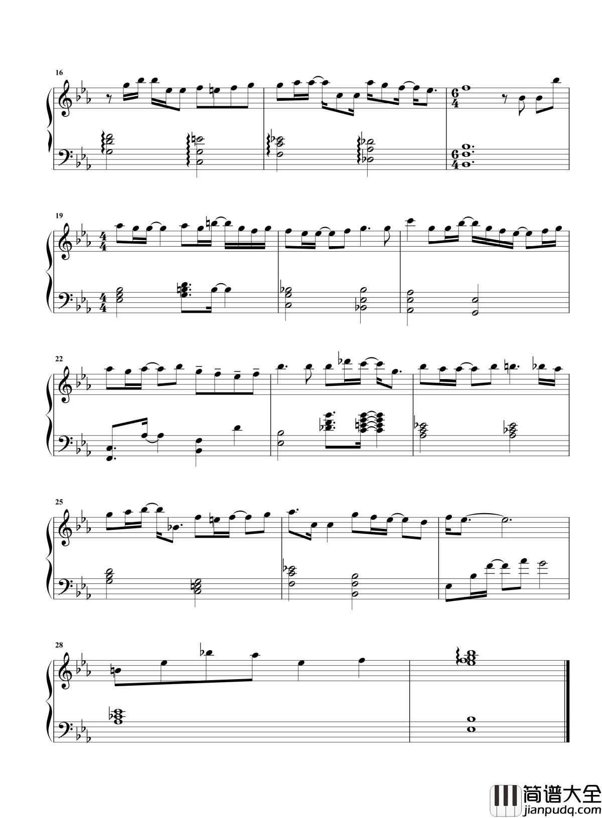 小美好钢琴谱_冯佳琪_看你眼底笑意_温暖守护原地