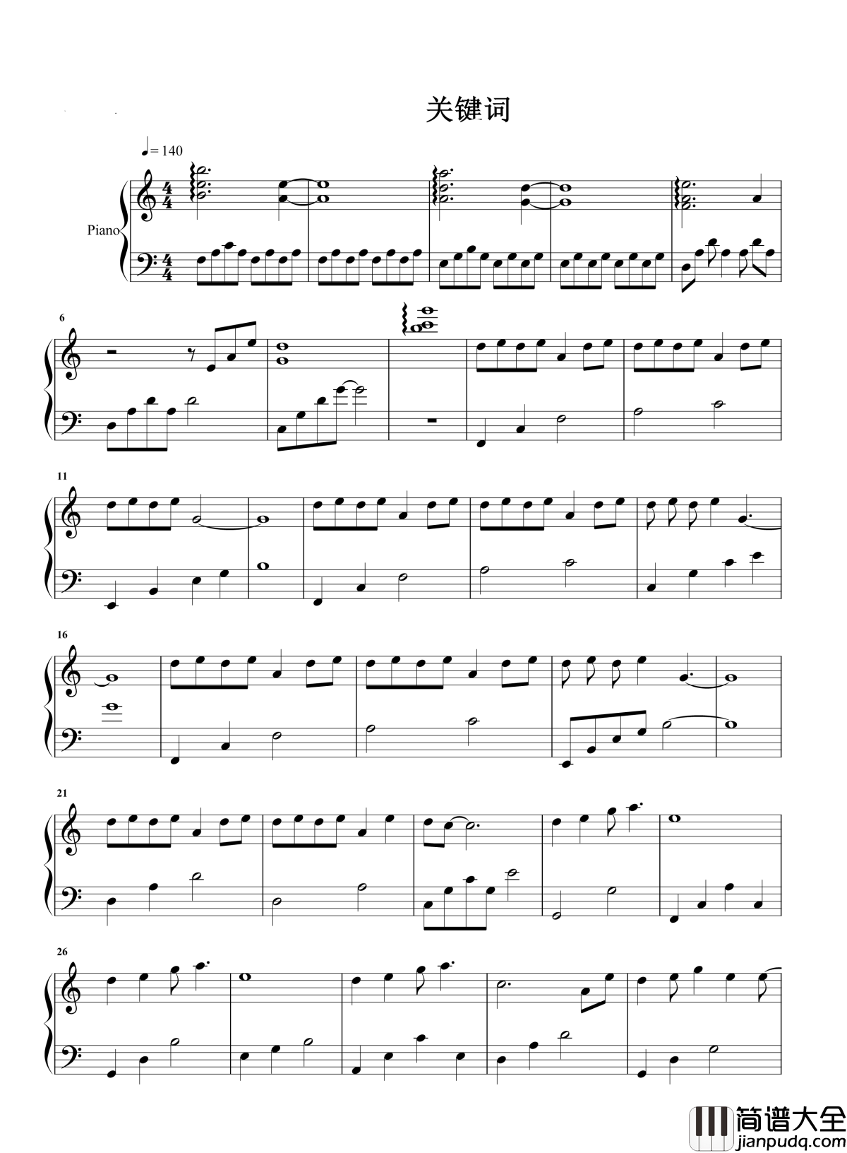 关键词钢琴谱_林俊杰_最撩人的情歌，你是我的关键词