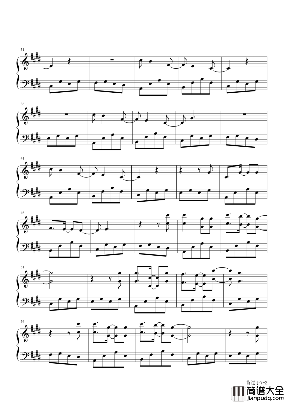 背过手钢琴谱_薛之谦_无奈就请背过手