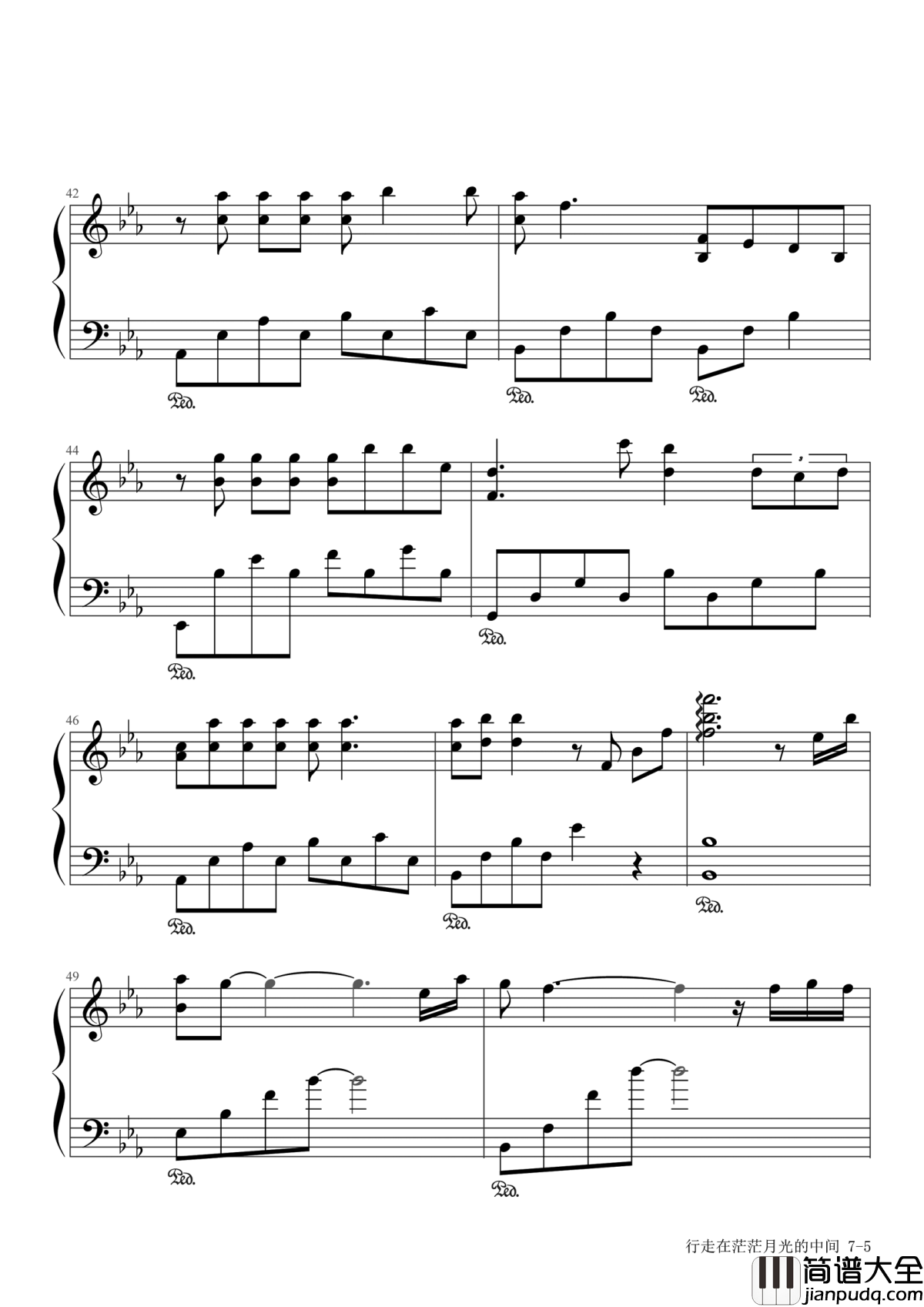 行走在茫茫月光的中间钢琴谱_谭维维_待天空云出寂寥我发现_你从未离开我身边