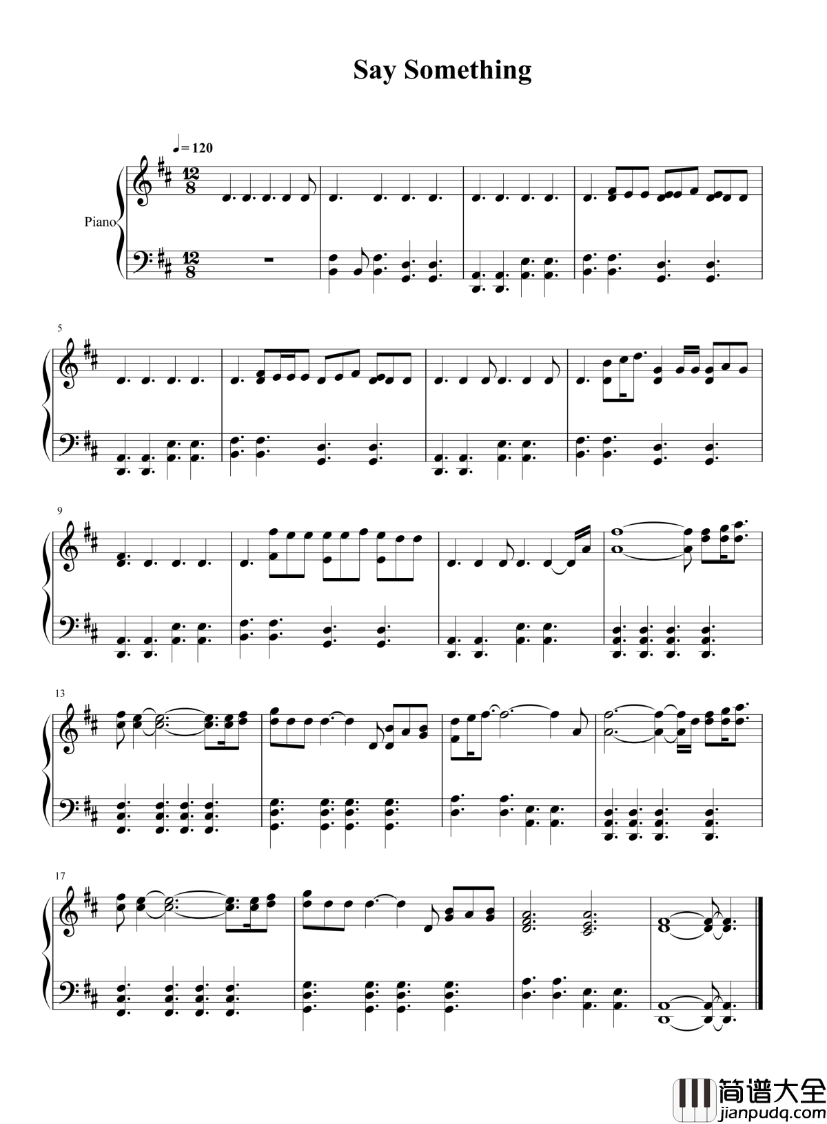 Say_Something钢琴谱_A_Great_Big_World_光看歌词，都要心碎了