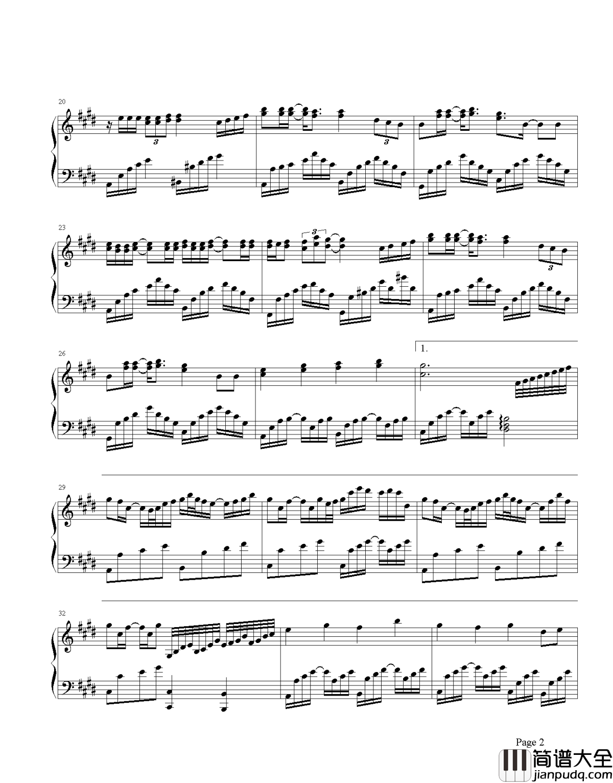 天下钢琴谱_张杰_只为她袖手天下