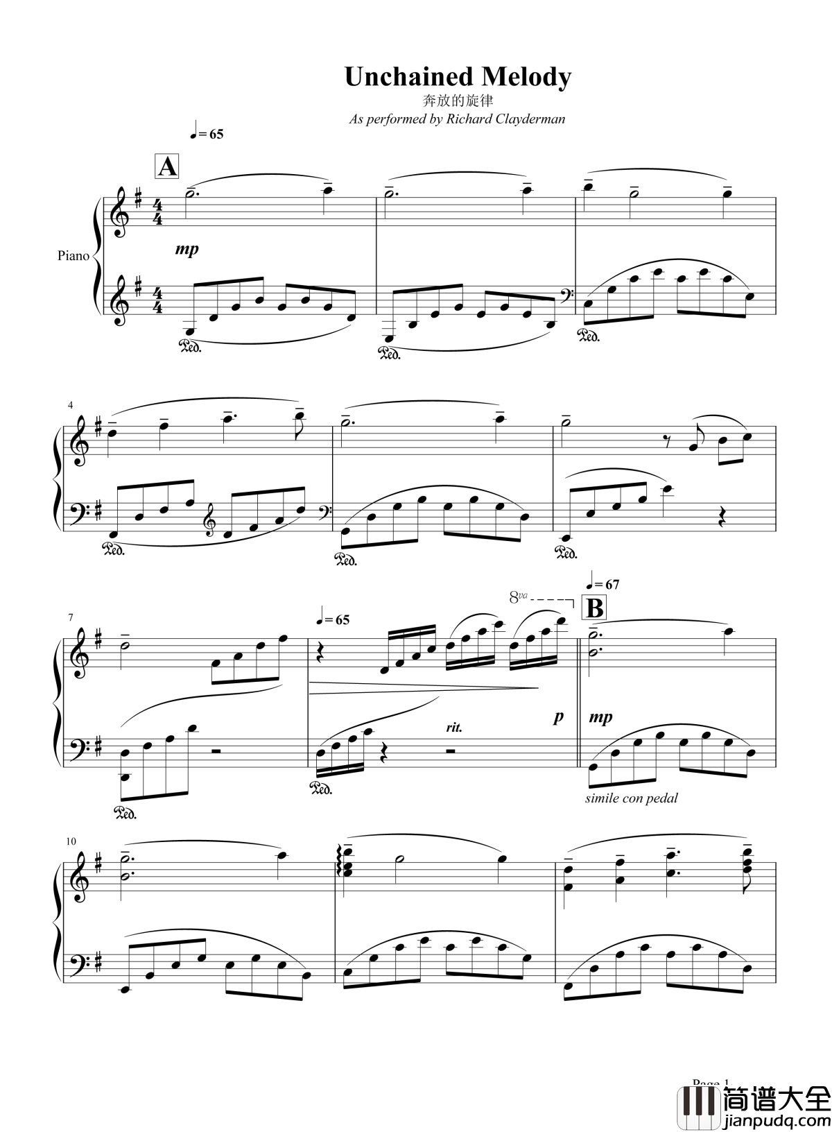 _Unchained_Melody｜钢琴谱_人鬼情未了_歌比电影还销魂