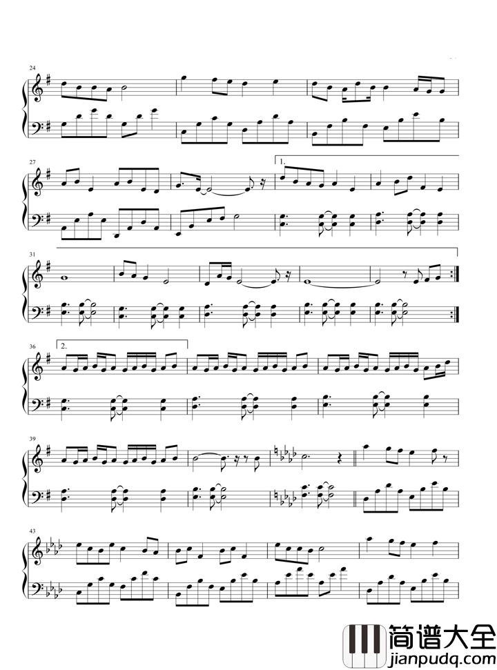 江湖钢琴谱_许嵩_她无影_原来是在梦里