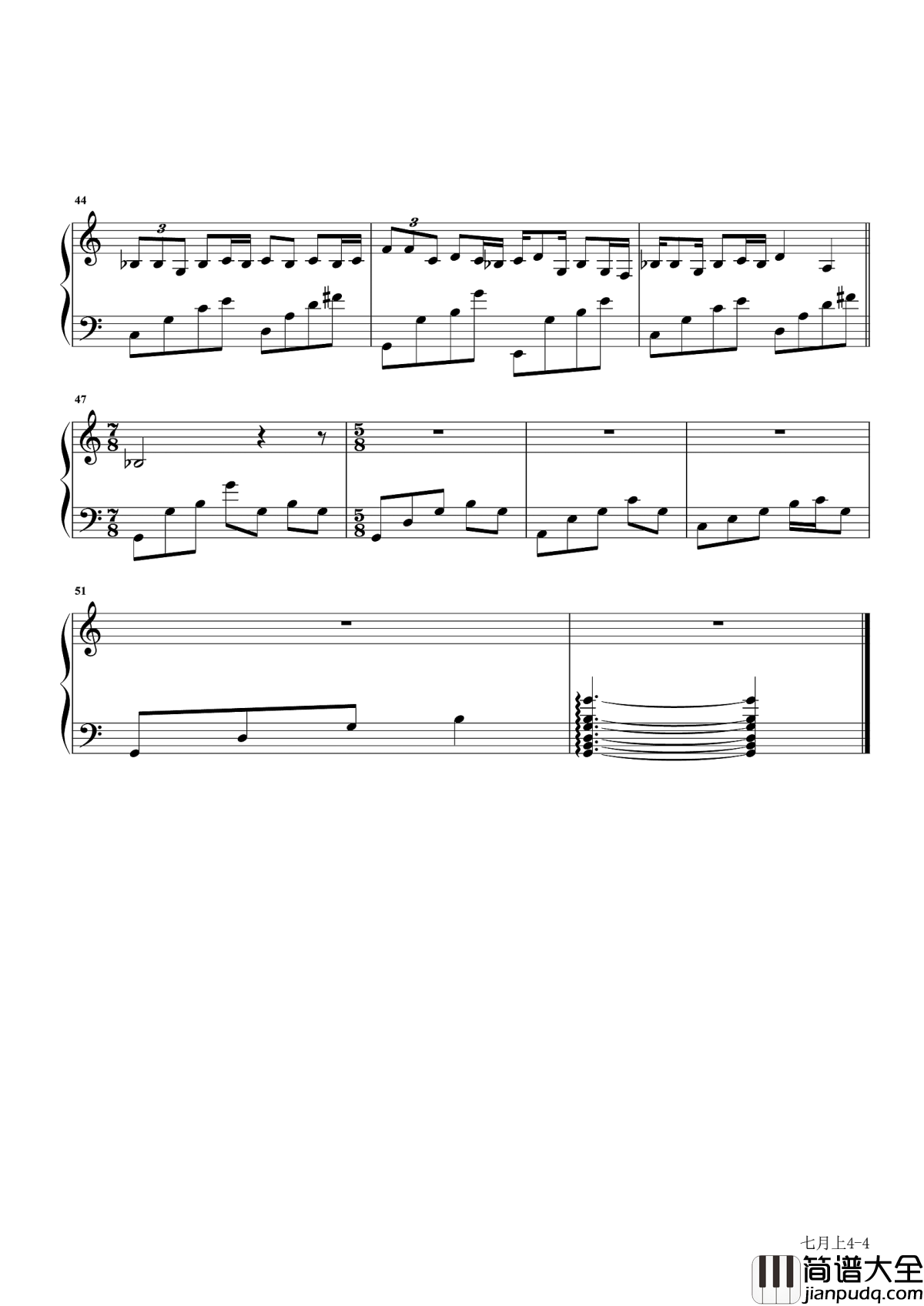 七月上钢琴谱_Jam_嘿我在走向你，走向你的七月