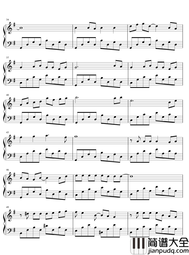 外面钢琴谱_周迅_你离开头也不转也不回来