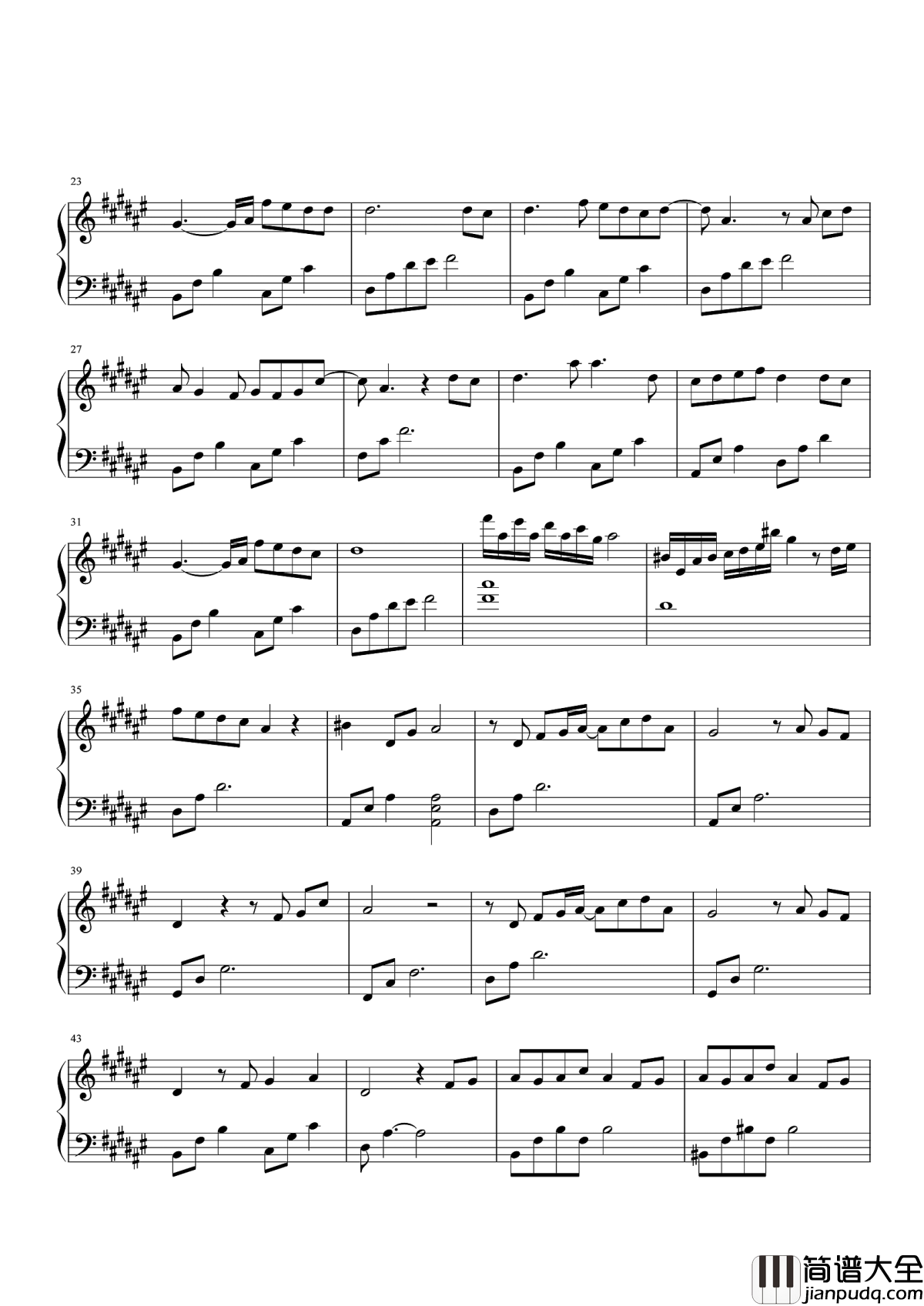 不如笑去归钢琴谱_周传雄_笑去归惟愿与你长醉