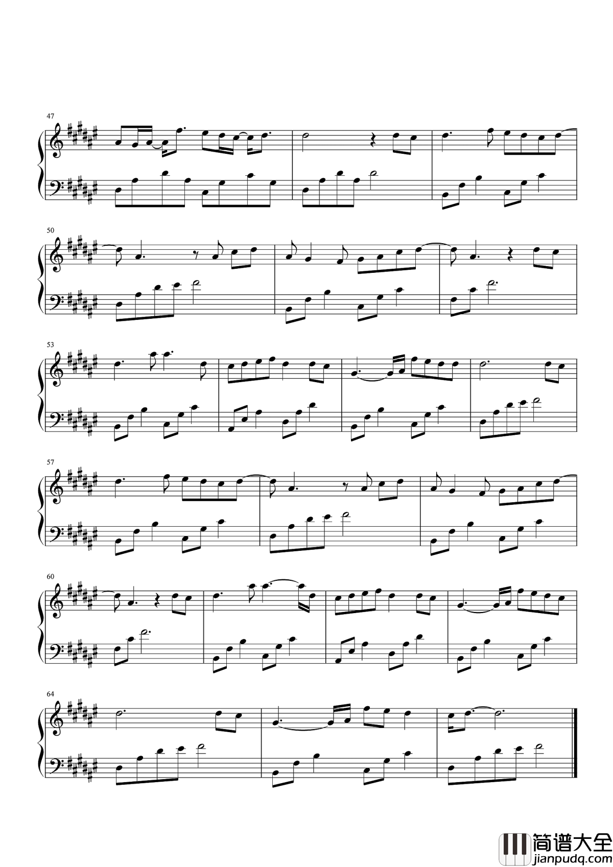 不如笑去归钢琴谱_周传雄_笑去归惟愿与你长醉