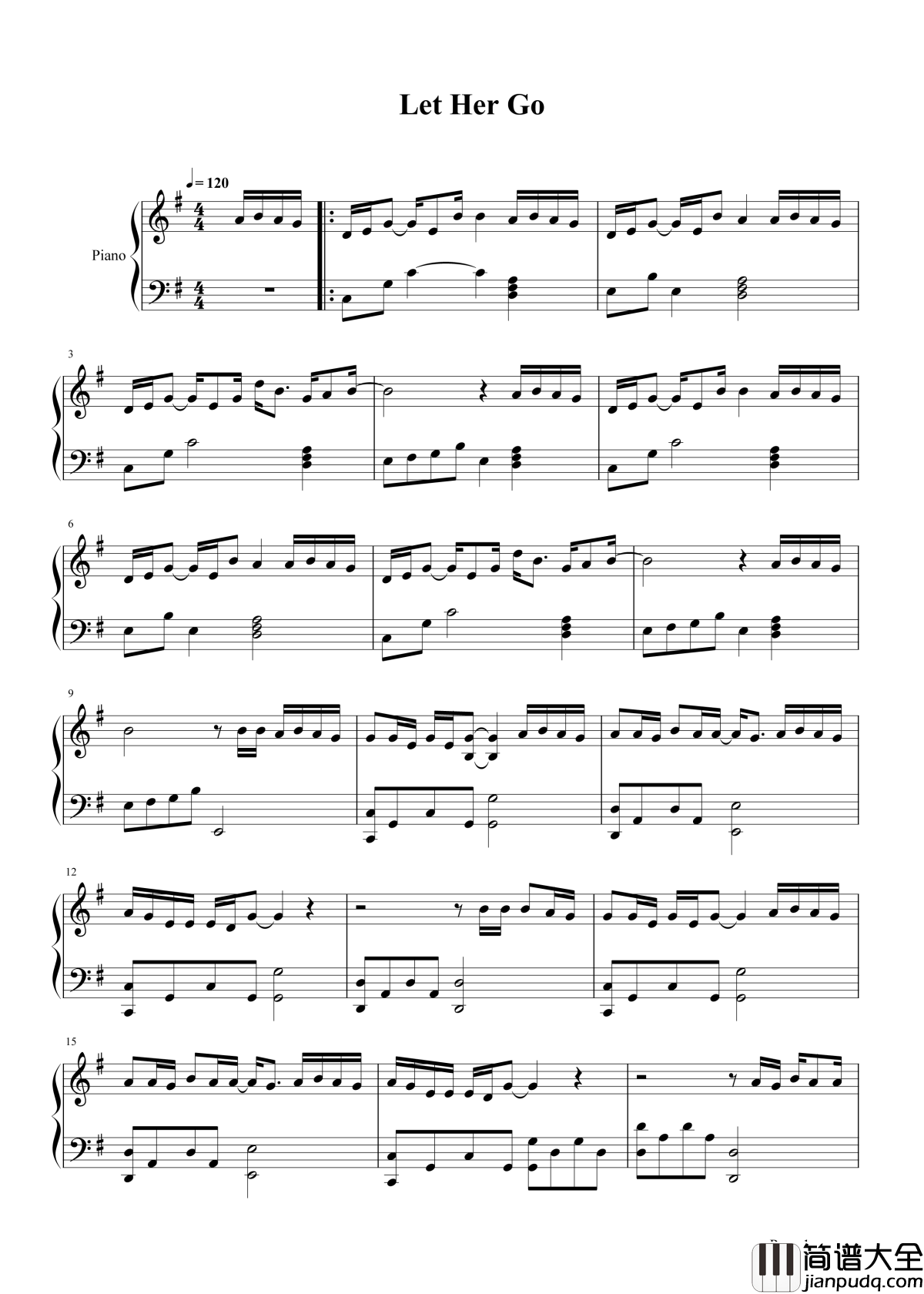 Let_Her_Go钢琴谱_总要等到失去才懂得珍惜吗