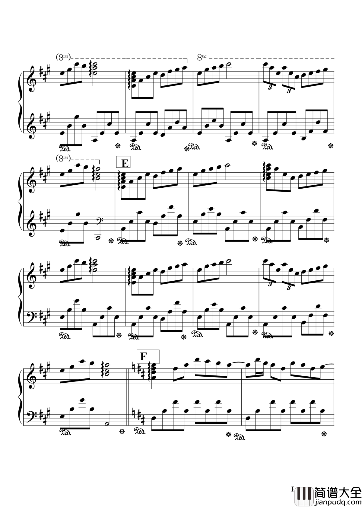 瓦妮莎的微笑钢琴谱_理查德·克莱德曼_每一个音符都像是在愉快的跳