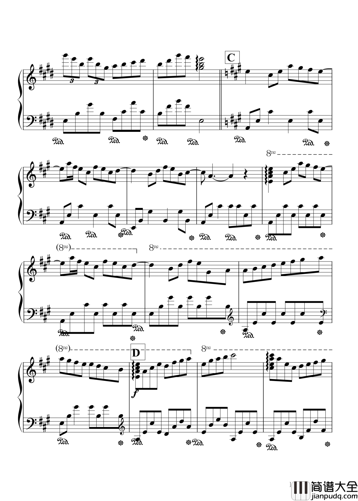 瓦妮莎的微笑钢琴谱_理查德·克莱德曼_每一个音符都像是在愉快的跳