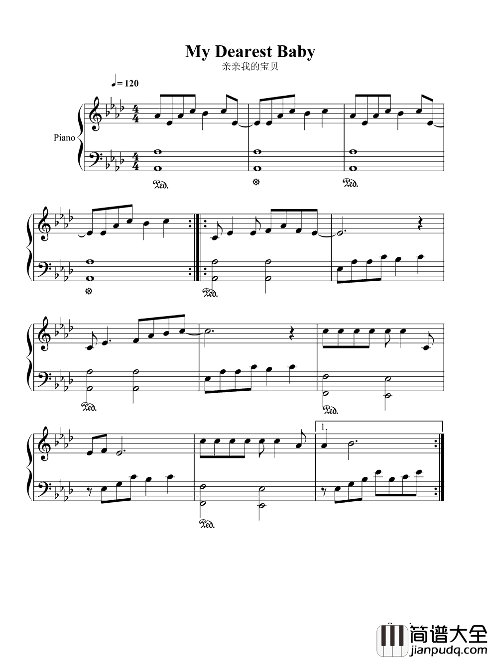 亲亲我的宝贝钢琴谱_周华健｜非常好听的歌曲
