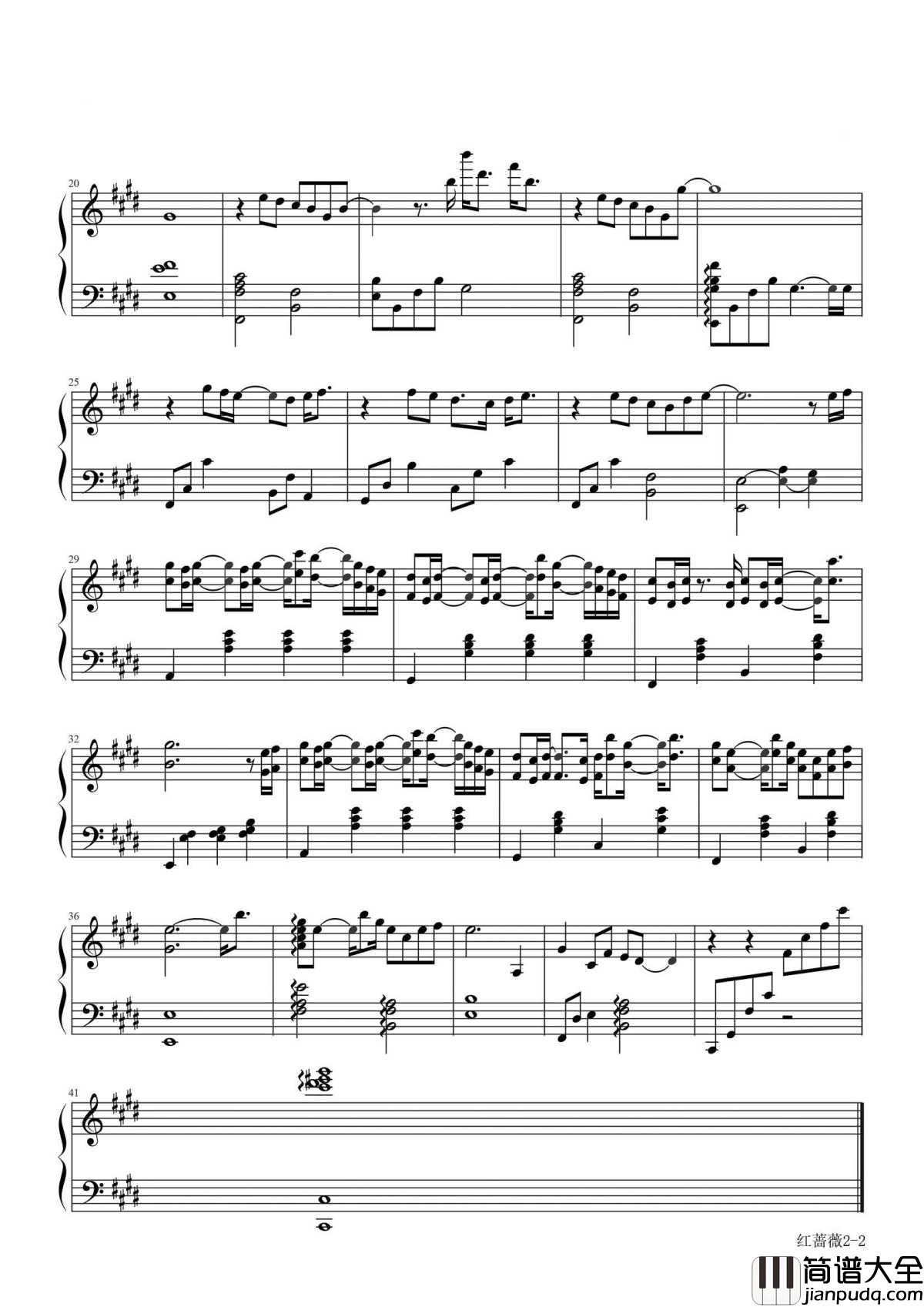 红蔷薇钢琴谱_张靓颖/红蔷薇__夜来园中开几蕊