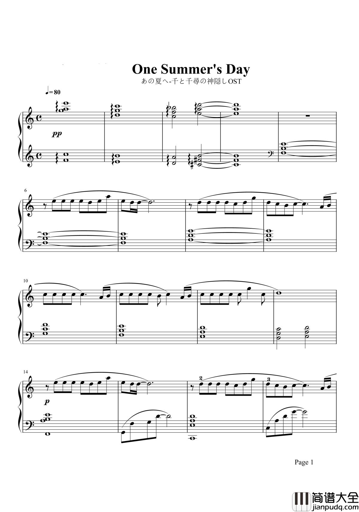 那个夏天one_summer's_day钢琴谱_这才是千与千寻中最令人泪目的一首插曲