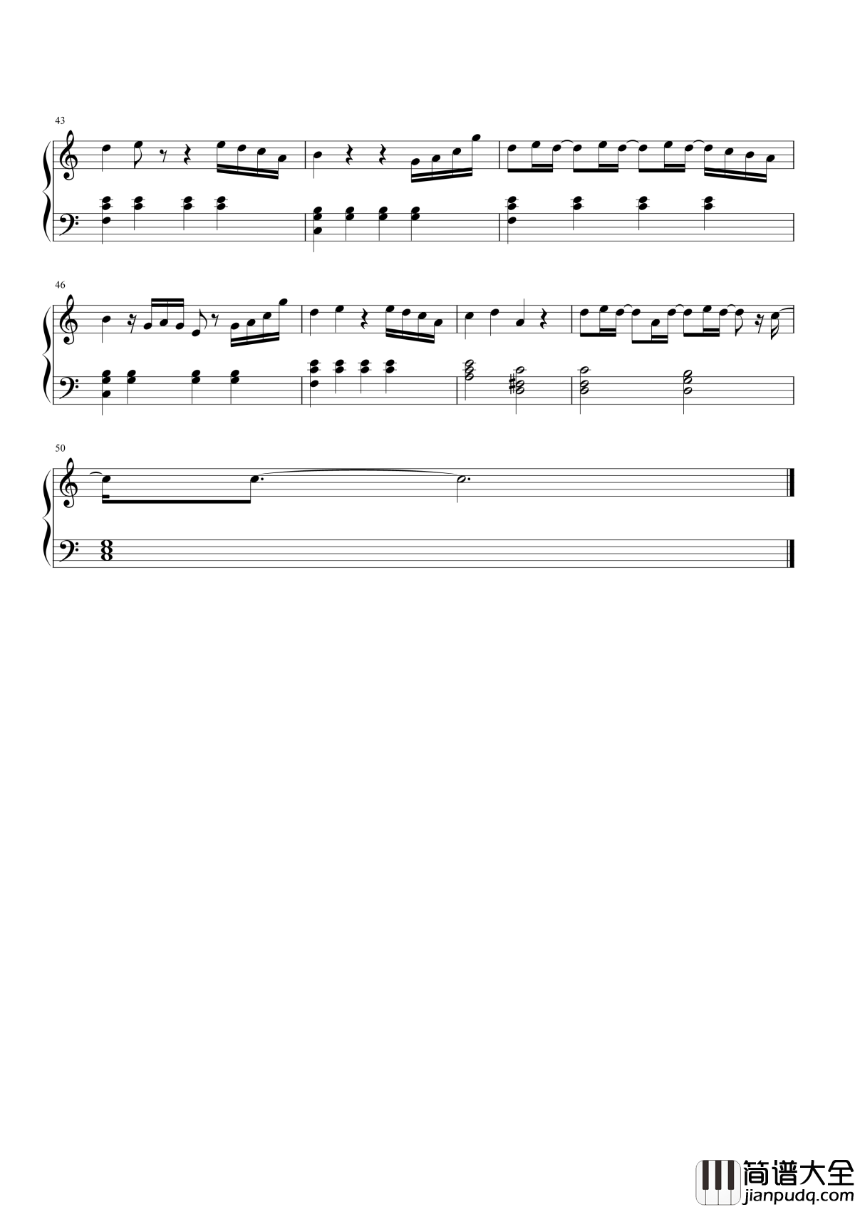 不说钢琴谱__李荣浩｜从你的全世界路过，路过但是不说