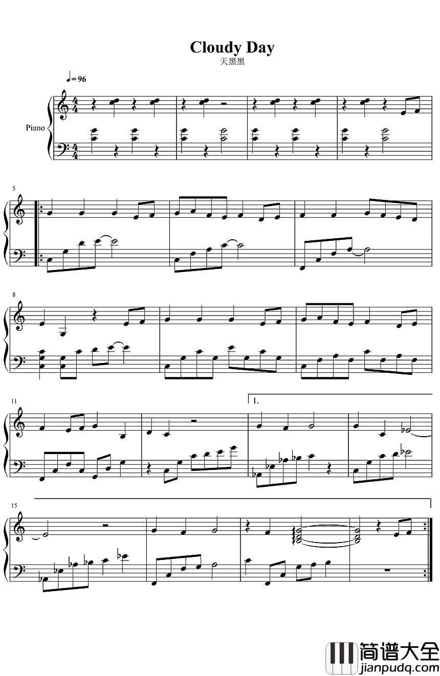 天黑黑钢琴谱_孙燕姿_唱给回不去的小时候