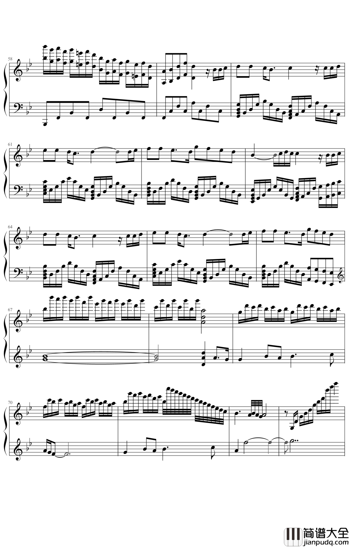 一千个伤心的理由钢琴谱_张学友_清一色的优美旋律，堪称经典杰作