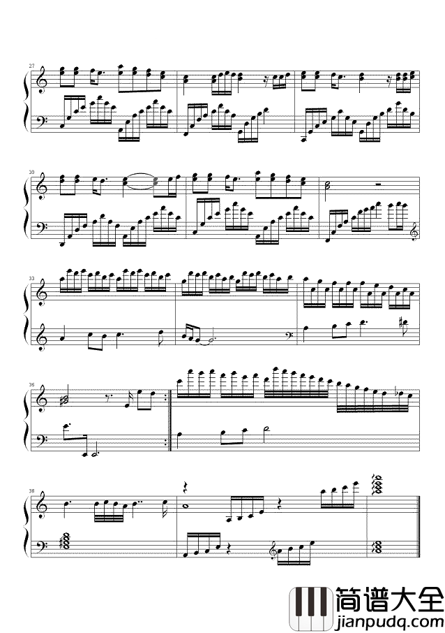 一千个伤心的理由钢琴谱_张学友_清一色的优美旋律，堪称经典杰作