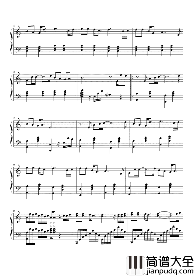 一千个伤心的理由钢琴谱_张学友_清一色的优美旋律，堪称经典杰作