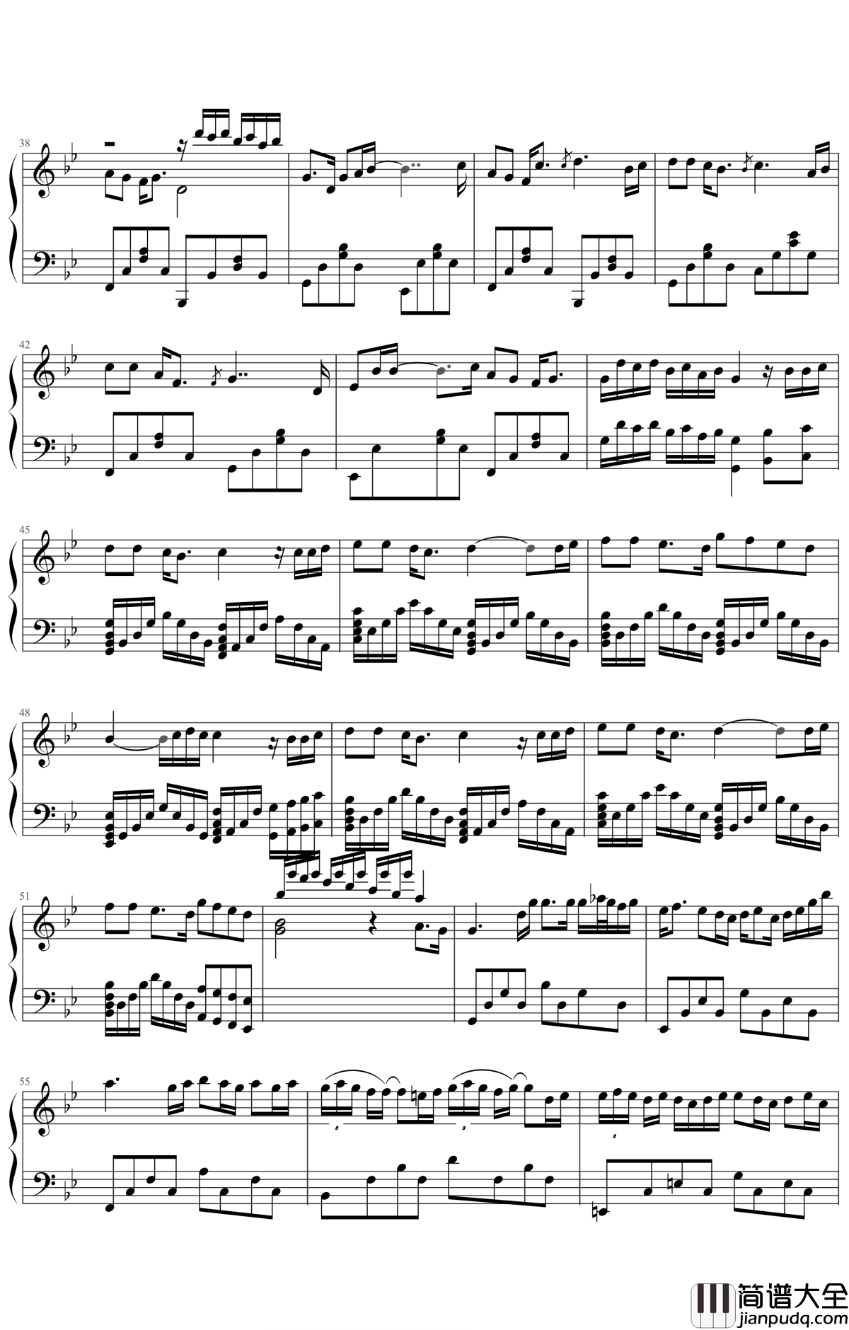 一千个伤心的理由钢琴谱_张学友_清一色的优美旋律，堪称经典杰作