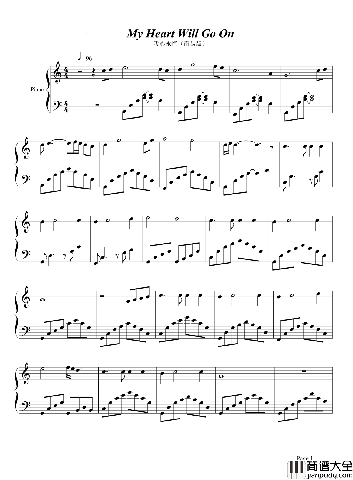 我心永恒钢琴谱_泰坦尼克号_勾起无数人回忆的经典曲子…