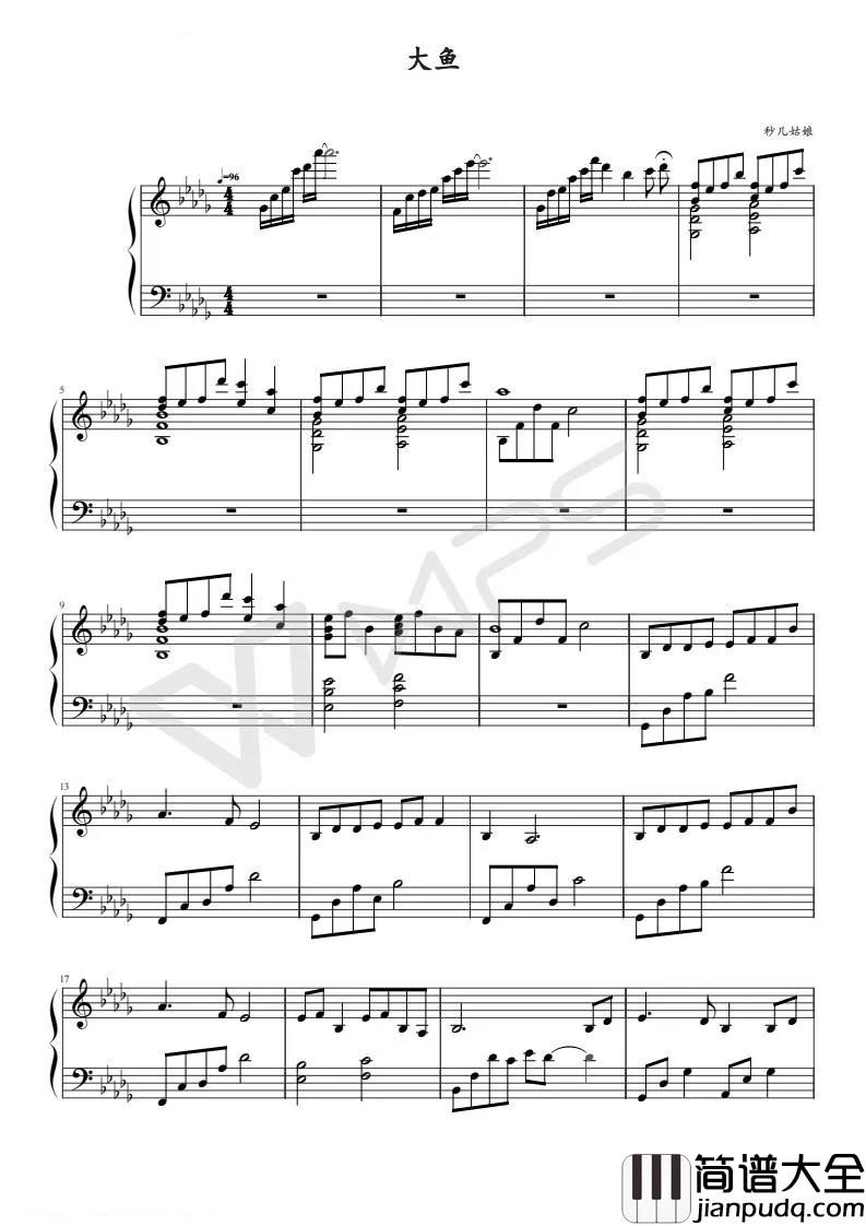 大鱼钢琴谱__周深_有的鱼是关不住的，因为它们属于天空