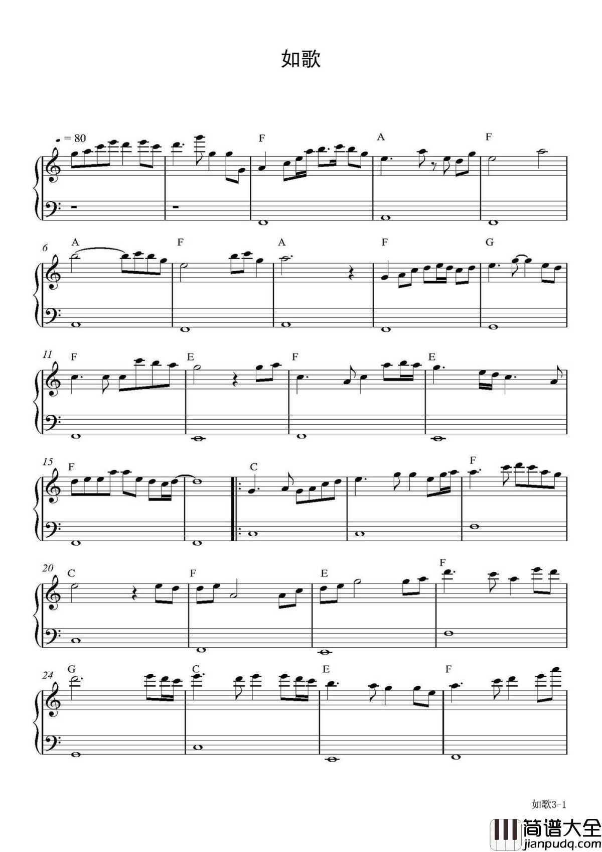 如歌钢琴谱_简易版_张杰｜人生，挚爱浅谈